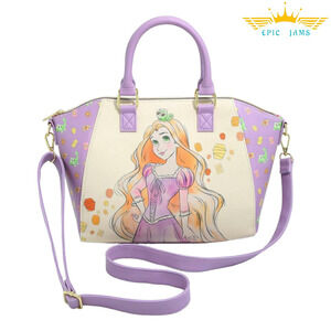 Loungefly Disney Tangled Rapunzel & Pascal Purple Satchel Crossbody Bag New